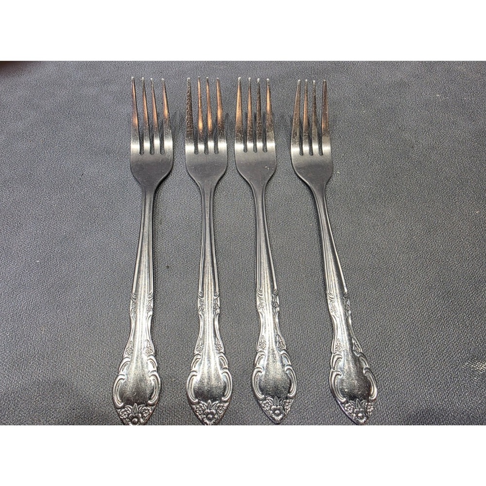 Royal Household Stainless Steel Dinner Forks Floral Pattern Set of 4